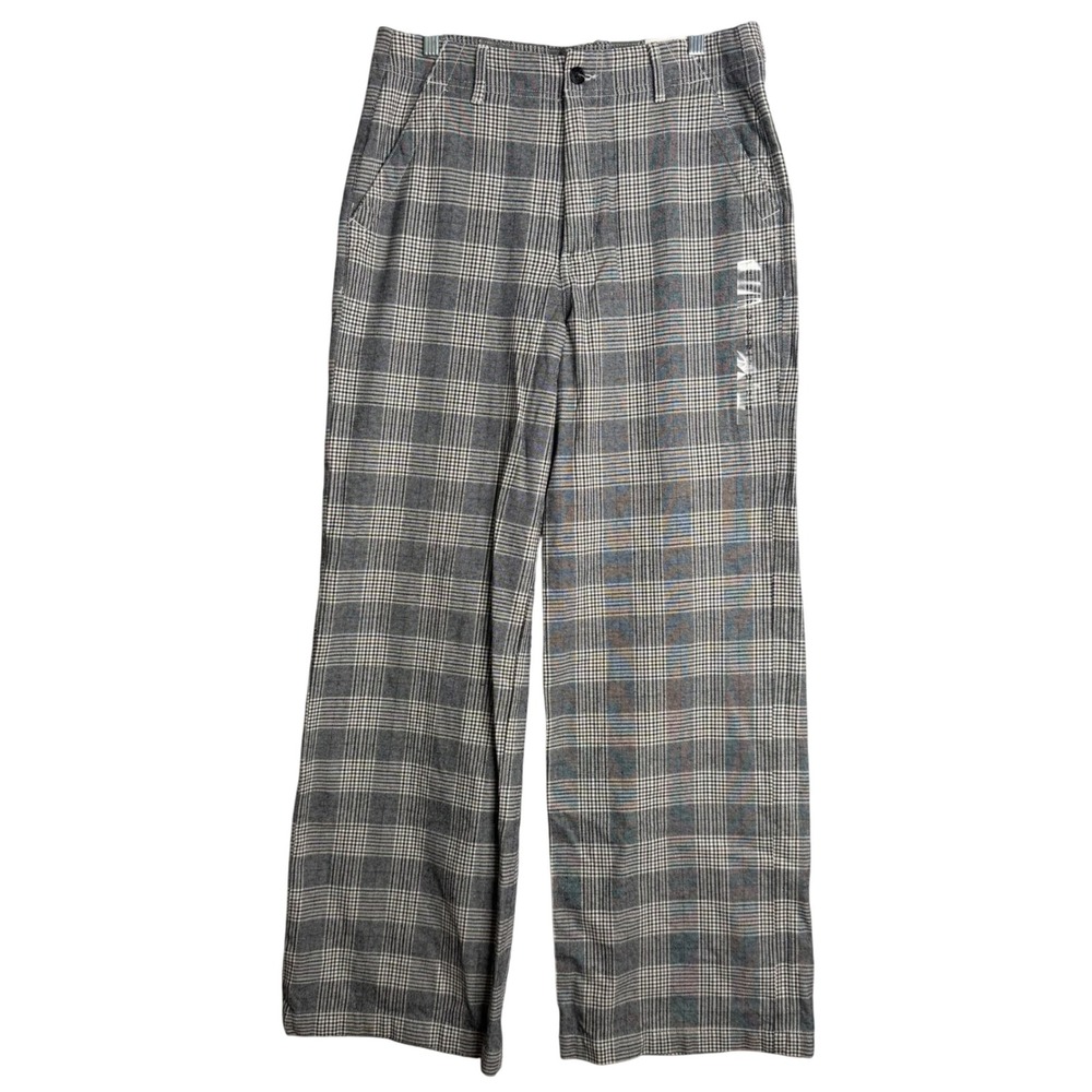 New AE Super High Rise Baggy Wide Leg Pants Womens 12 Tall Long Black Plaid Prep